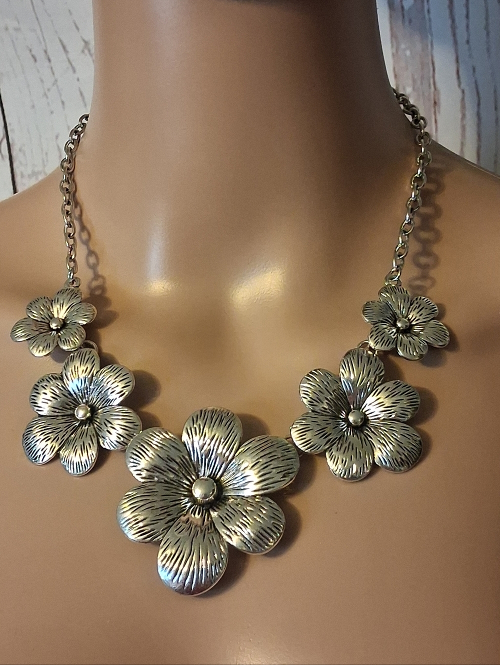 Paparazzi Floral Statement Necklace in Antiqued Silvertone - Women Jewelry